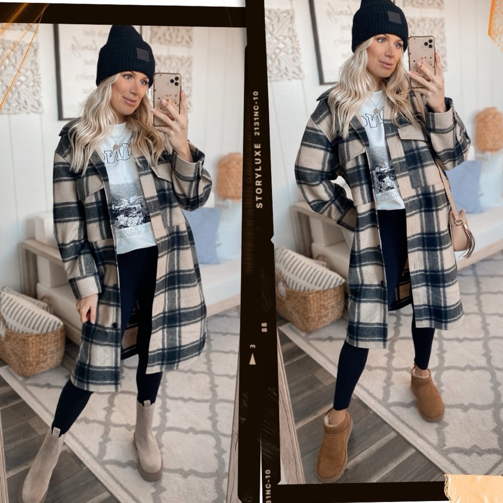 Plaid longline shacket